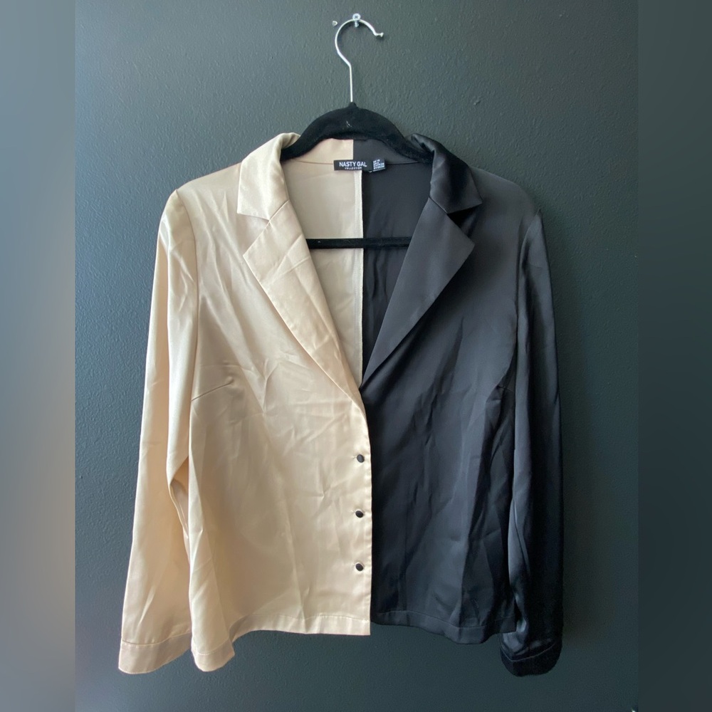Nasty Gal Black and Gold Satin Button Up